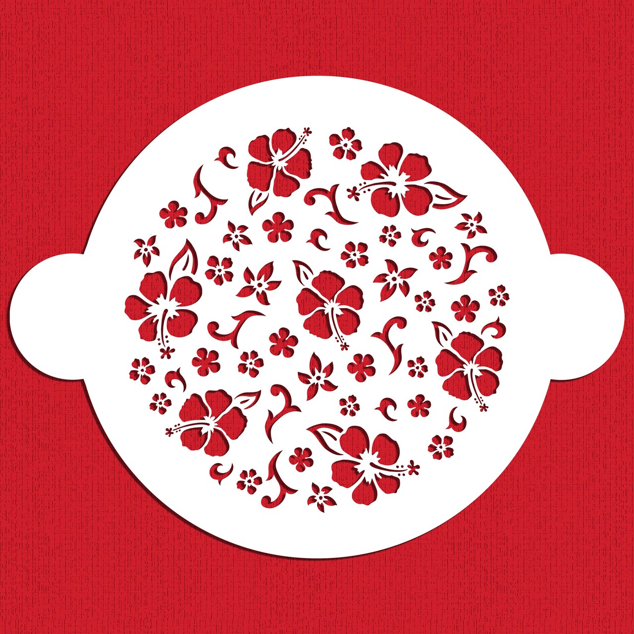 8-Inch Hibiscus Round Cake Stencil Top | C134 by Designer Stencils | Cake Decorating Tools | Baking Stencils for Royal Icing, Airbrush, Dusting Powder | Reusable Plastic Food Grade Stencil for Cakes | Easy to Use & Clean Cake Stencil